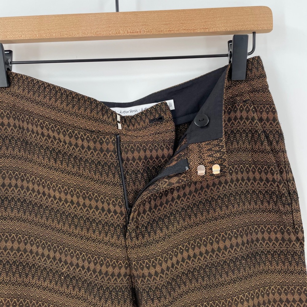 & Other Stories Golden Bronze Jacquard Cropped Pants Geometric US 2 - Picture 7 of 9